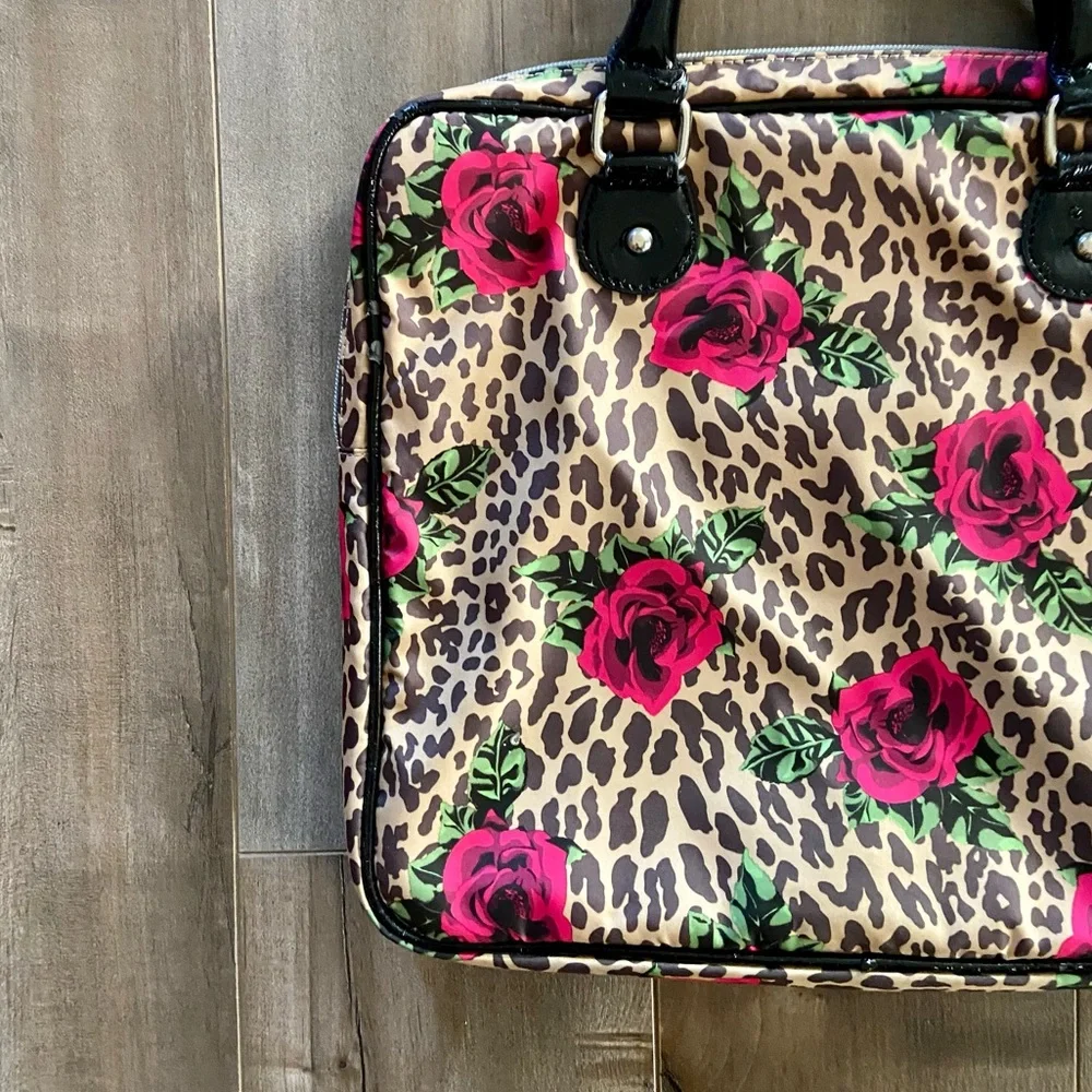 Vintage Betsey Johnson IPad, Laptop Padded Leopard and Roses Case Bag ,15” x 13